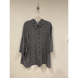 Catherines Tunic Shirt Womens 4X Black Geometric 3/4 Sleeve Plus Top Blouse